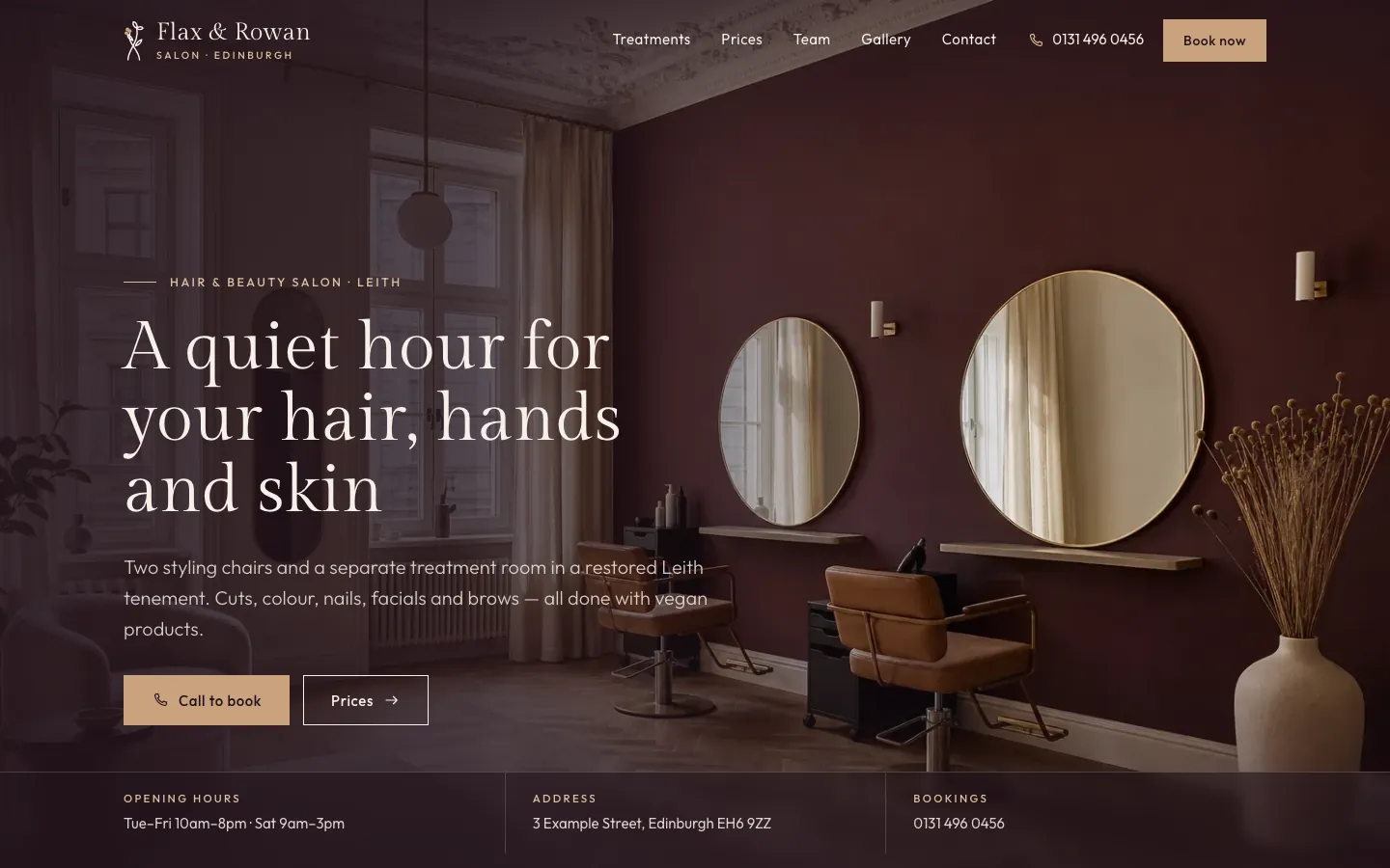 Sample website of Flax & Rowan on a computer