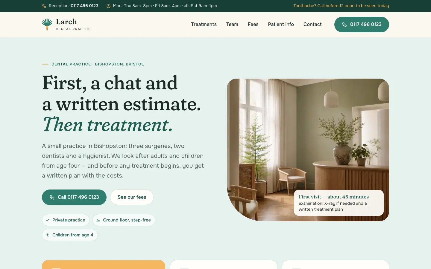 Sample website of Larch Dental on a computer