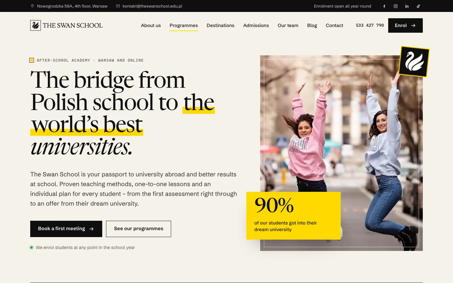 Sample website of The Swan School on a computer