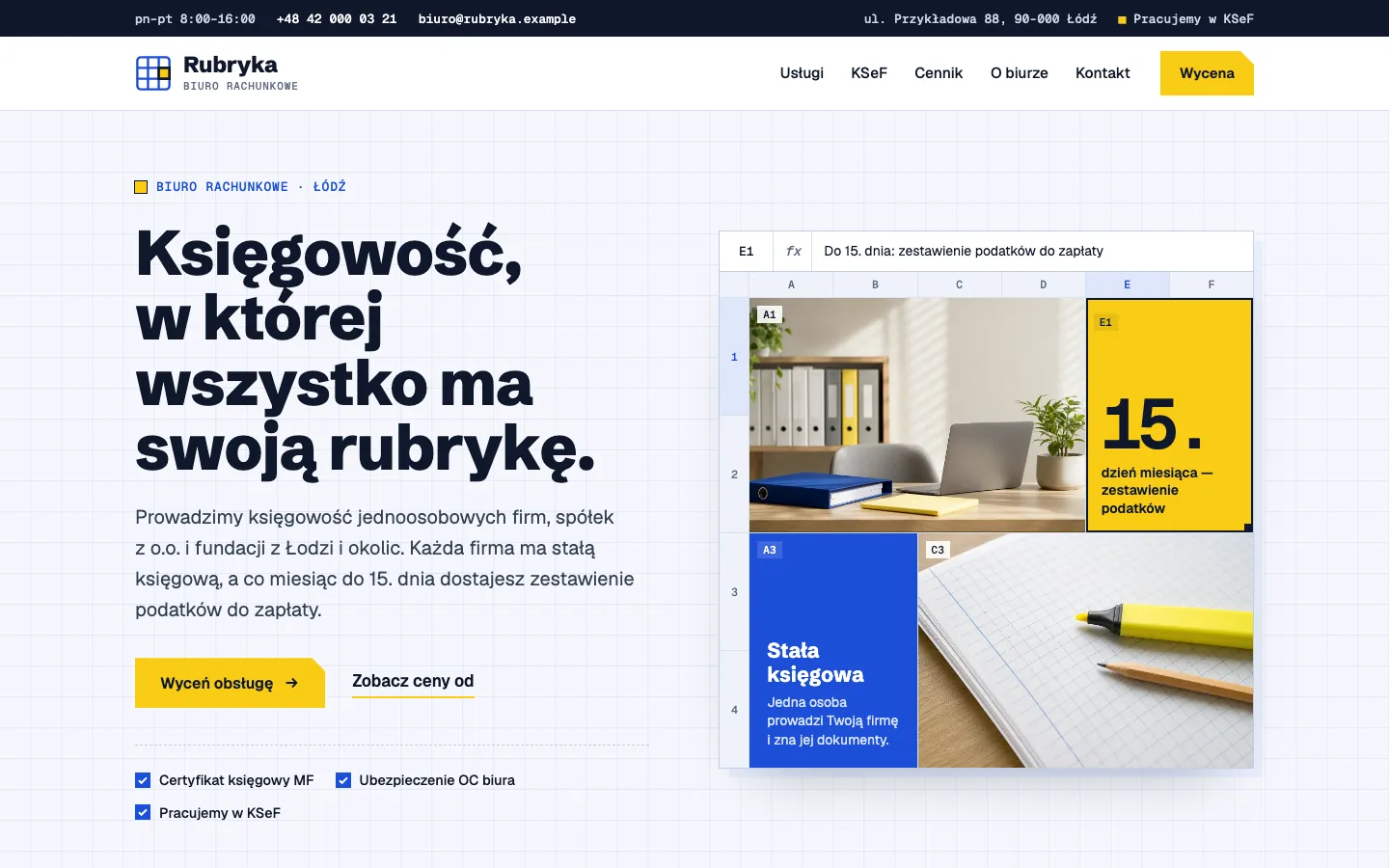Przykładowa strona Biuro Rachunkowe Rubryka na komputerze