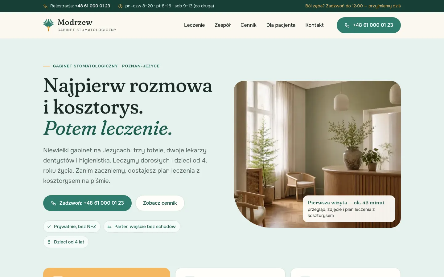 Przykładowa strona Gabinet Modrzew na komputerze