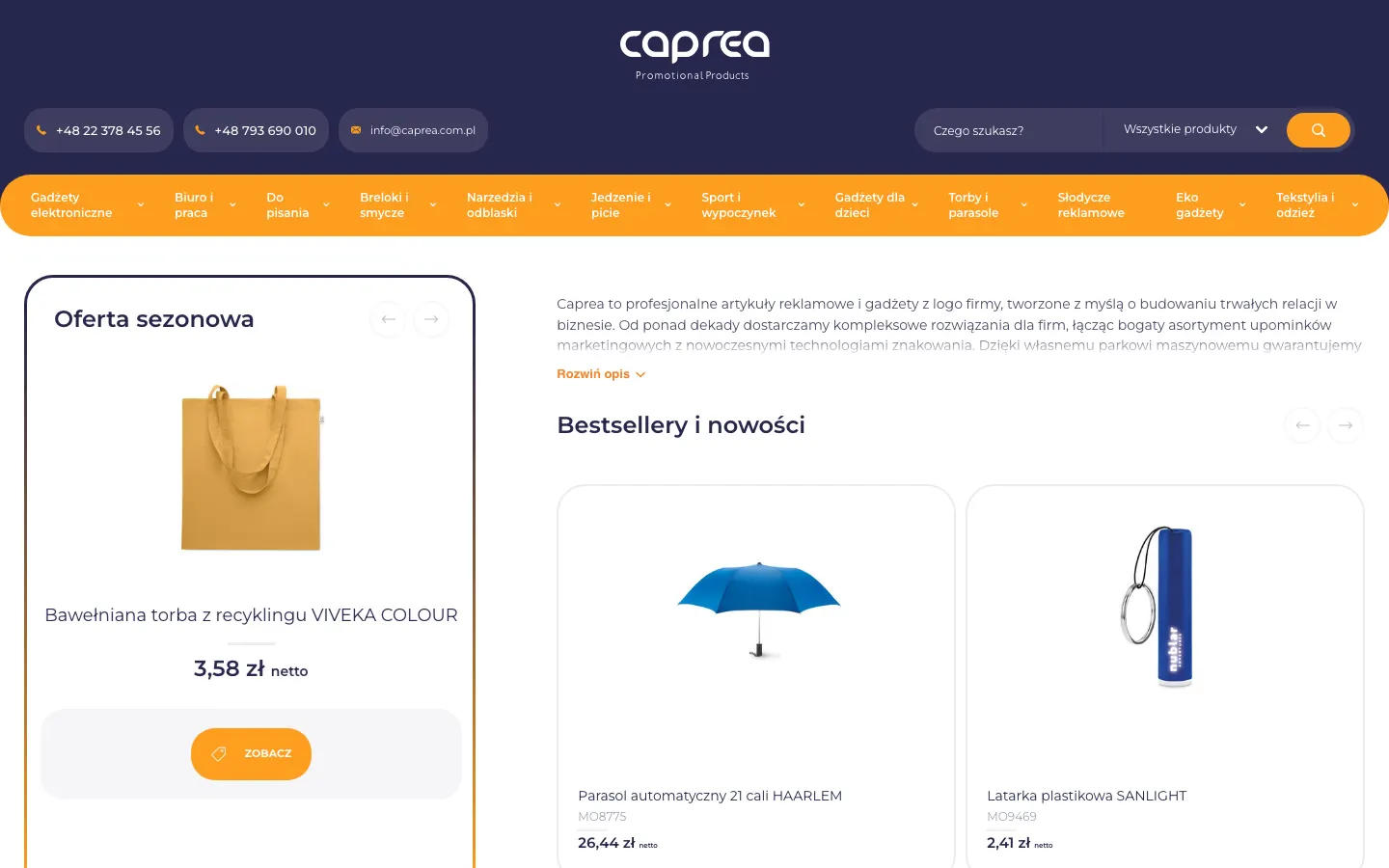 Strona caprea.com.pl przed przeróbką