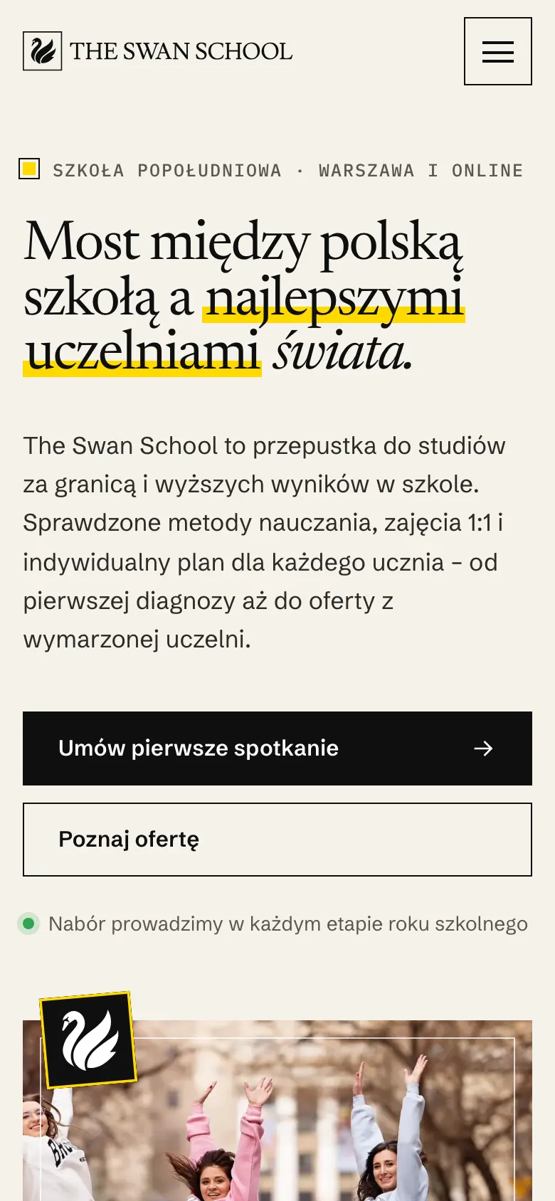 Nowa strona theswanschool.edu.pl na telefonie