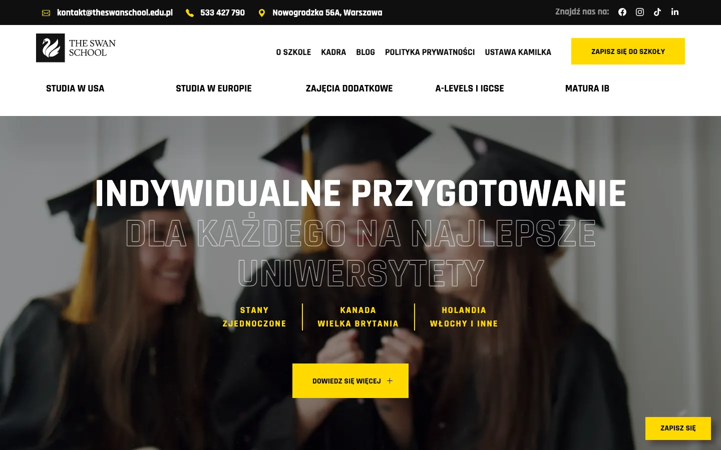 Strona theswanschool.edu.pl przed przeróbką