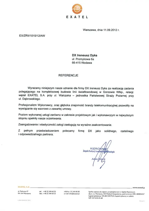 Reference letter from EXATEL