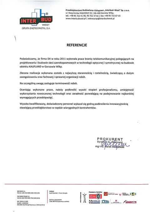 Reference letter from Interbud-West