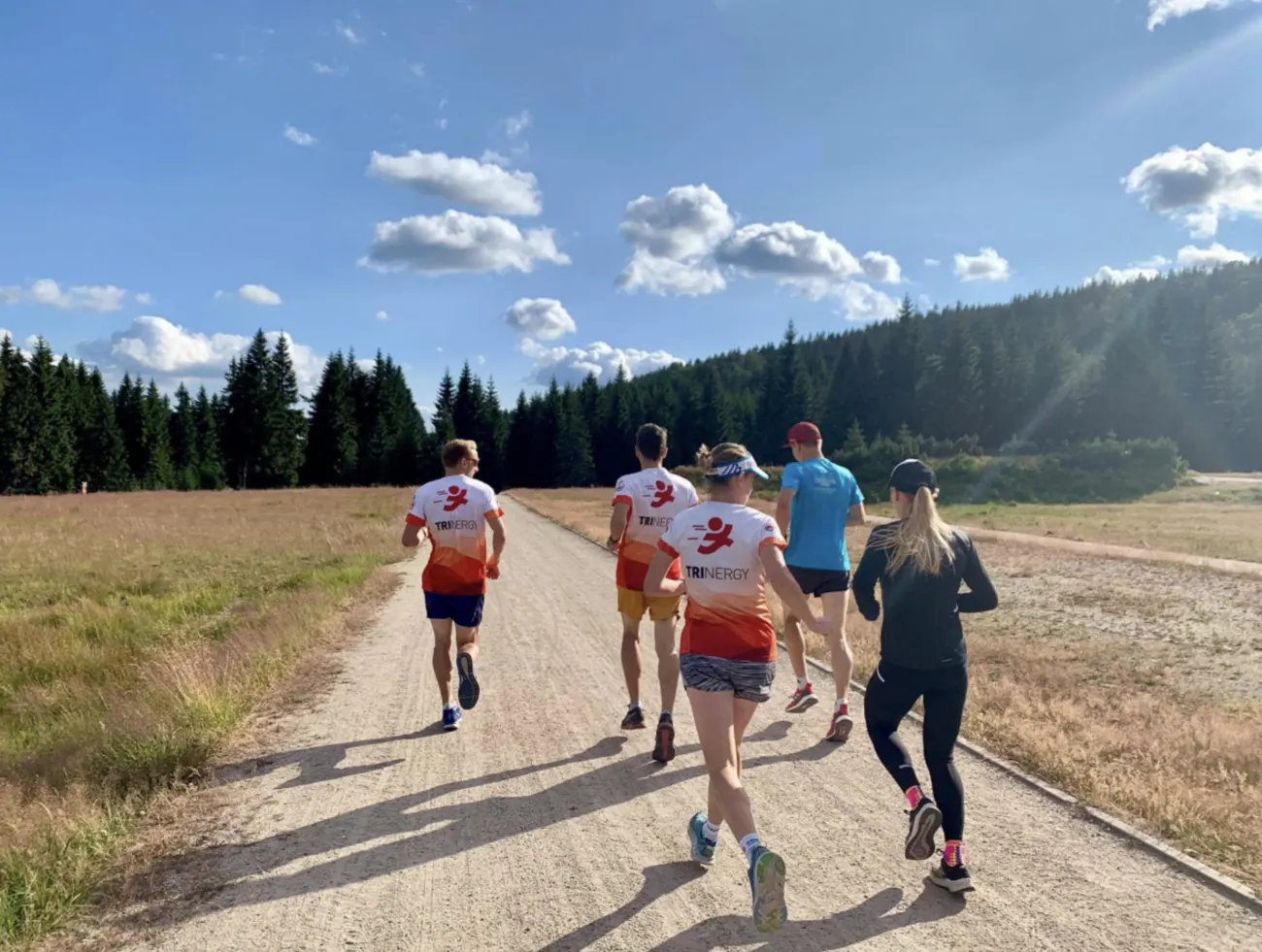 Trinergy group on a run together at the camp in the Izera Mountains