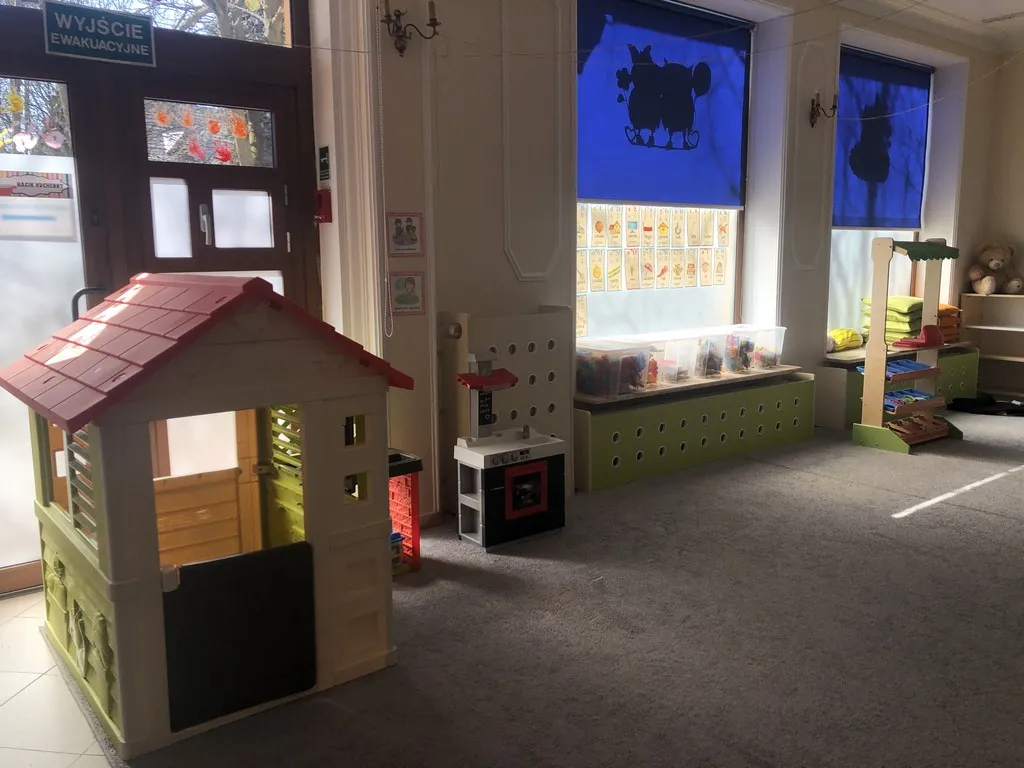 Classroom with a wooden playhouse